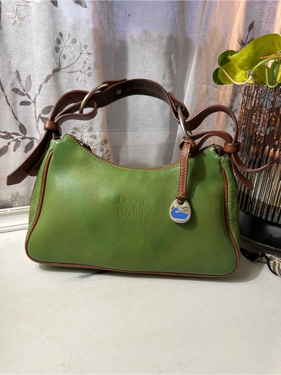 Dooney & Bourke Handbags - Dooney & Bourke Green Pebbled Leather Shoulder Bag with Brown Trim